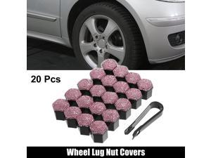 20pcs Wheel Lug Nut Cap Covers 17mm Bling Faux Crystal Wheel Bolt Cap Cover Universal Wheel Lug Nut Cap Hex Protector Pink