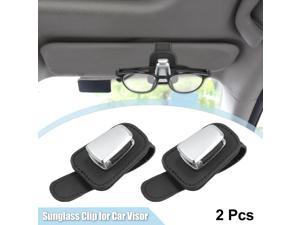 2 Pcs Universal Sunglass Clip Holder Faux Leather Car Sunglass Holder Auto Visor Eyeglasses Hanger Ticket Card Clip Black