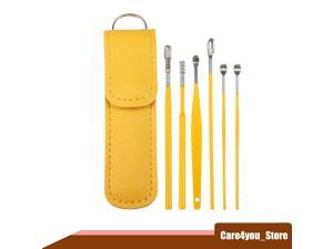 6Pcs Stainless Steel Ear Cleaning Tool Set, Ear Cleaner Ear Care Set, with Faux Leather Packaging, Yellow