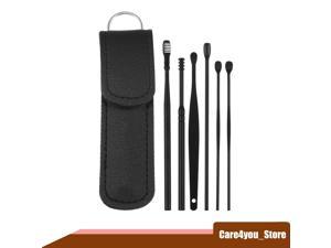 6Pcs Stainless Steel Ear Cleansing Tool Set, Ear Cleaner Ear Care Set, with Faux Leather Packaging, Black