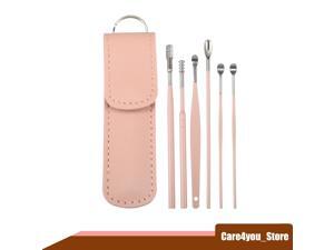 6Pcs Stainless Steel Ear Cleansing Tool Set, Ear Cleaner Ear Care Set, with Leather Packaging, Pink