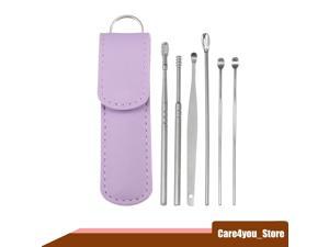 6Pcs Stainless Steel Ear Cleansing Tool Set, Ear Cleaner Ear Care Set, with Faux Leather Packaging Purple