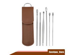 6Pcs Stainless Steel Ear Cleansing Tool Set, Ear Cleaner Ear Care Set, with Faux Leather Packaging Brown