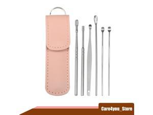 6Pcs Stainless Steel Ear Cleansing Tool Set, Ear Cleaner Ear Care Set, with Faux Leather Packaging Pink