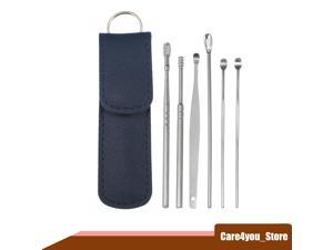 6Pcs Stainless Steel Ear Cleansing Tool Set, Ear Cleaner Ear Care Set, with Faux Leather Packaging Dark Blue