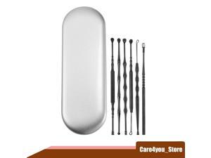 6Pcs Stainless Steel Ear Cleansing Tool Set, Ear Cleaner Ear Care Set, Anti-slip Design, with Storage Case, Black