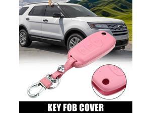 Faux Leather 3 Button Car Key Fob Case Cover for Ford F150 F250 F350 20152020 F450 F550 2018 2019 for Ranger 2019 Explorer 2016 2017 Ecosport 2018 2019 with Key Rings Kit Pink