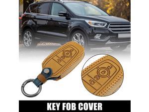 Car Key Fob Cover Brown Faux Leather Remote Key Cover Keyless Protector for Ford for Ranger 20092022 for Ford Escape 20092022