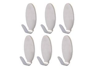 Home Kitchen Stainless Steel Oval Shaped Self Adhesive Wall Hooks Hanger 6pcs