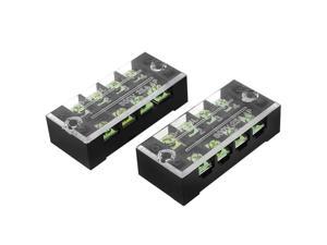 AC600V 25A 2 x 4 Positions Covered Barrier Screw Terminal Block Cable Board 2PCS