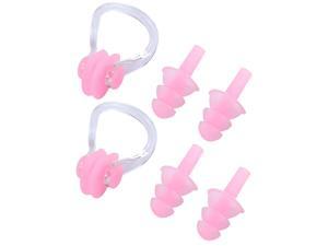 Swimming Water Diving Silicone Protector Nose Clip Earplugs Pink Clear 2 Sets