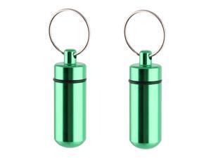 Aluminum Alloy Portable Pill Tablet Case Box Holder Keyring Keychain Green 2pcs