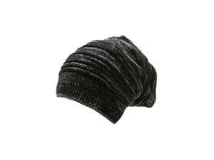 Men's Warm Textures Design Knit Beanie Hat Black Off-White
