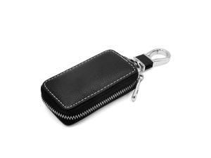 Black Faux Leather Rectangle Chain Coin Holder Zipper Bag for Car Remote Key