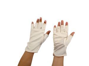 Women Breathable Half Finger Mittens Summer Sun Resistant Gloves Beige Pair Women Breathable Half Finger Mittens Summer Sun Resistant Gloves Beige Pair