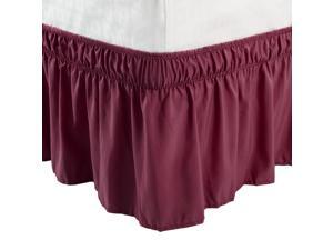 Detachable Bed Skirt Wrap Around Three Fabric Sides Elastic Dust Ruffle, Easy Fit Wrinkle  - with 15 Inch Drop Burgundy, Queen Size(80-Inch-by-60-Inch)