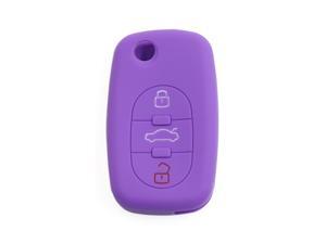Purple Silicone 3 Button Keyless Entry Car Remote Key Fob Case Cover for Audi