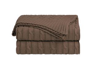 Cotton Cable Knit Throw Blanket Super Soft Throw Couch Covers Decorative Knitted Blankets for Sofa Bed, Brown Throw(47" x 70")