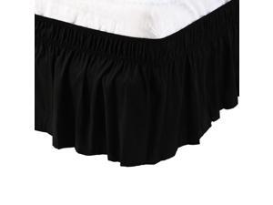 PiccoCasa Detachable Bed Skirt Wrap Around Three Fabric Sides Elastic Dust Ruffle, Easy Fit Wrinkle  - with 15 Inch Drop Black, King Size(80-Inch-by-78-Inch)