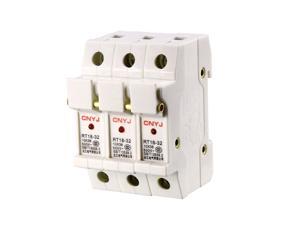 DIN Rail Mount Fuse Holder 3 Pole RT18-32 10mmx38mm with Indicator Light White DIN Rail Mount Fuse Holder 3 Pole RT18-32 10mmx38mm with Indicator Light White
