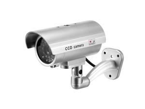 Fake Security Camera Dummy CCTV Surveillance System with Blinking Red LED Warning Alert Light, Sticker for Home Outdoor Indoor Silver