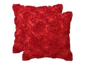 Pack of 2,3D Satin Rose Flower Throw Pillow Cover Shells,Arts Decorative Pure Color Roses Floral Cushion Covers for Couch,16" x 16", Red