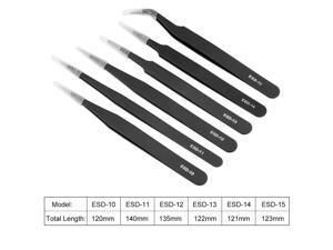 ESD Precision Anti-Static Tweezers Set, Stainless Steel Round Curved Pointed Tweezers Kit for Craft Jewelry Electronics, 6 Pack