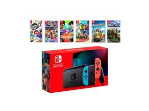 2022 New Nintendo Switch RedBlue JoyCon Console Multiplayer Party Game Bundle Super Mario Party Mario Kart 8 Deluxe 12 Switch Arms Overcooked 2 Minecraft