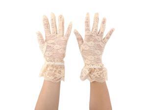 Women Driving Spring Summer Lace Full Finger Sun Resistant Gloves Mittens Beige Pair Women Driving Spring Summer Lace Full Finger Sun Resistant Gloves Mittens Beige Pair