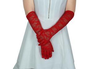 Adult Women Lace Full Finger Mittens Outdoor Sun Resistant Long Gloves Red Pair Adult Women Lace Full Finger Mittens Outdoor Sun Resistant Long Gloves Red Pair
