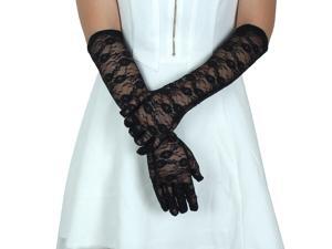 Adult Women Lace Full Finger Mittens Outdoor Sun Resistant Long Gloves Black Pair Adult Women Lace Full Finger Mittens Outdoor Sun Resistant Long Gloves Black Pair