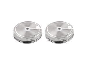 2pcs Stainless Steel Wide Mouth Mason Jars Lids with Straw Hole Canning Lids for Drinking & Food Storage