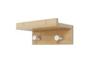 Coat Hook Rack Wall-Mounted Bamboo 2 Hooks Upper Shelf for Bathroom Living Room Bedroom Towel Cloth Hanger Wood Color Coat Hook Rack Wall-Mounted Bamboo 2 Hooks Upper Shelf for Bathroom Living Room Bedroom Towel Cloth Hanger Wood Color