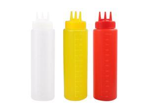 3pcs 24 OZ Plastic Three Hole Condiment Squeeze Bottles Perfect for Cooking Salad Ketchup BBQ Syrup Condiments Dispensers