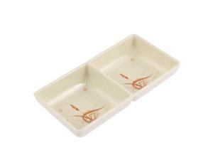 Unique Bargains Grass Pattern 2 Compartment Sushi Soy Sauce Dipping Dish Plate