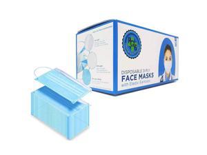 PQS Disposable Face Masks | 3-Ply Safety Mask - Non Woven, Hypoallergenic, Breathable, Blue - 50 PCS