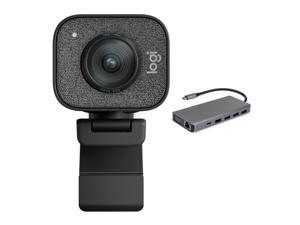 Logitech StreamCam Plus Webcam with Tripod (Graphite) Bundle with Charging Hub