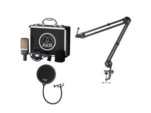 AKG C214 PRO Large-Diaphragm Condenser Microphone, With Pop Filter & Boom Arm AKG C214 PRO Large-Diaphragm Condenser Microphone, With Pop Filter & Boom Arm