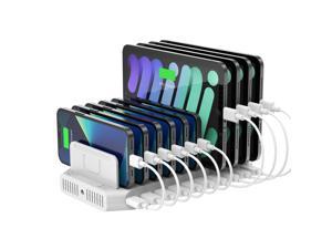 iPad Charging Station, UNITEK 96W 10-Port USB Charging Dock hub with Quick Charge 3.0, Charging Stand Compatible Multiple Device, Charging 8 iPads Simultaneously - White [Upgraded Divider]