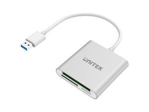Unitek USB 3.0 SD Card Reader Memory Card Reader Writer Compact Flash Card Adapter for CF/SD/TF Micro SD/ Micro SDHC/MD/MMC/SDHC/SDXC UHS-I Card for Windows, Mac - Silver (Aluminum)