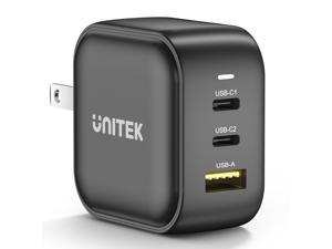 Unitek 66W USB C Wall Charger, 3-Port GaN PD Fast Charging Dual USB-C Power Chargers Adapter Compatible with Laptop MacBook Pro/Air, iPhone 13/Pro/Max, Galaxy S21 Ultra, iPad, and More