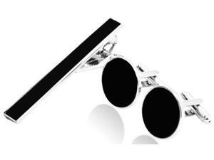 Cufflinks Set for Men - Formal Black with Shiny Silver, Including a Tie Clip Cufflinks Set for Men - Formal Black with Shiny Silver, Including a Tie Clip