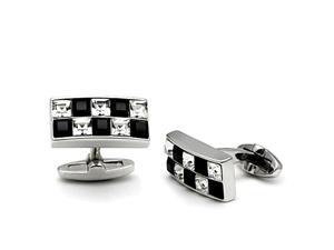 Black and White Checkerboard Rhodium Plated Top Grade Crystal Cuff Links Black and White Checkerboard Rhodium Plated Top Grade Crystal Cuff Links