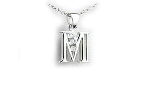 Personal Initial Pendant in Cubic Zirconias and Sterling Silver, 18" "M" Personal Initial Pendant in Cubic Zirconias and Sterling Silver, 18" "M"