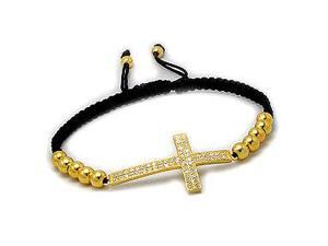 Shamballa Sideways cross bracelet in 14K Gold Plated and Cubic Zirconias Shamballa Sideways cross bracelet in 14K Gold Plated and Cubic Zirconias