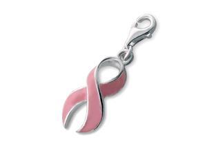 Breast Cancer Awareness Sterling Silver Pink Ribbon Charm with Epoxy Color and Lobster Claw Closure Breast Cancer Awareness Sterling Silver Pink Ribbon Charm with Epoxy Color and Lobster Claw Closure