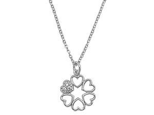 Delicate Rhodium-Plated Necklace with Hearts and Cubic Zirconia, 16"-18" Chain Delicate Rhodium-Plated Necklace with Hearts and Cubic Zirconia, 16"-18" Chain