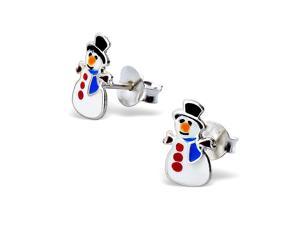 Children's Sterling Silver and Enamel Snowman Earrings