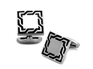 Square Stainless Steel Cufflinks with Black Enamel Pattern Detail Square Stainless Steel Cufflinks with Black Enamel Pattern Detail
