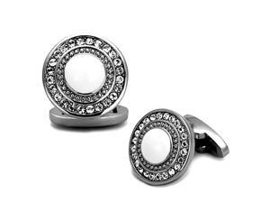 Ornate Round Stainless Steel Cufflinks with Top Grade Crystal Clear Stones Ornate Round Stainless Steel Cufflinks with Top Grade Crystal Clear Stones